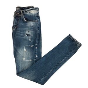 LCR Black Edition Women Slim Fit Distressed Patchwork Blue Jeans W30 L32 Stretch